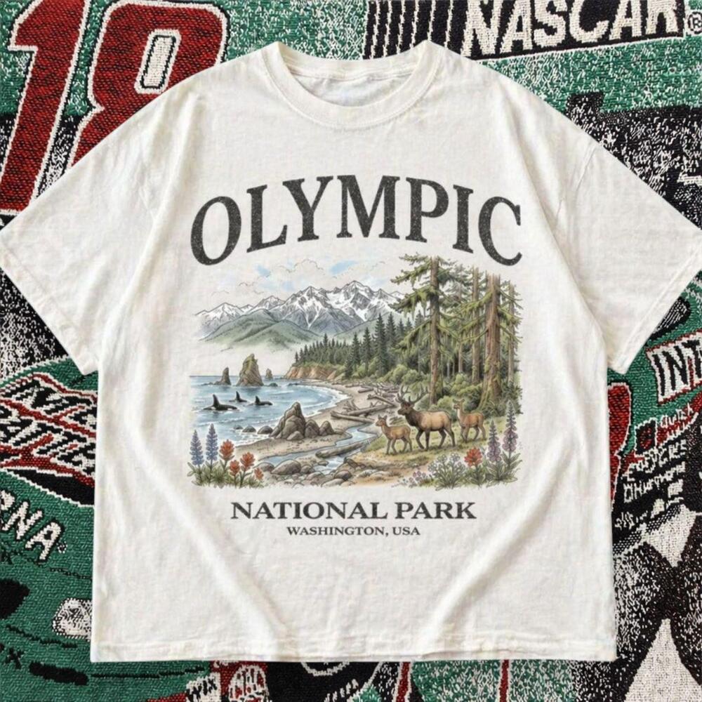 Olympic National Park Nature Graphic Tee White Unisex